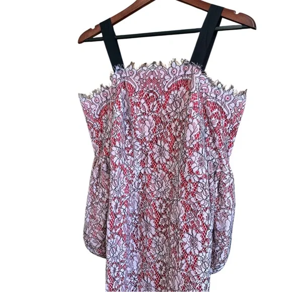 ASOS extreme sleeve Bardot pencil lace midi dress with contrast trims - Picture 5 of 9